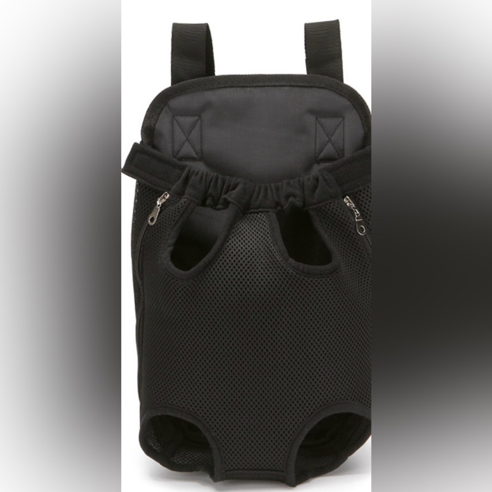 Pet front and back black small pet backpack/carrier XL for small pets.